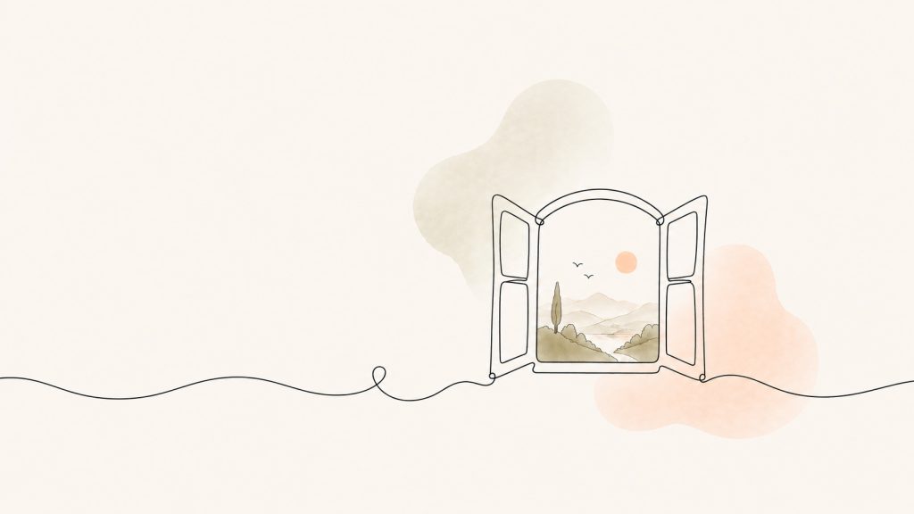 Open window with distant landscape